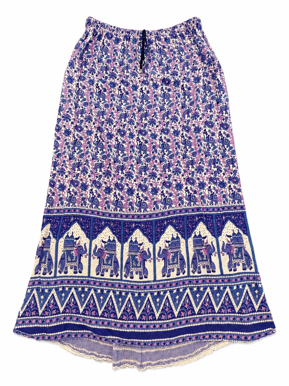Boho Elephant Border Print Maxi Skirt in Blue and Purple